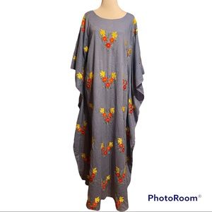 Vintage Embroidered Floral Caftan Dress | Boho Maxi Kaftan | One Size